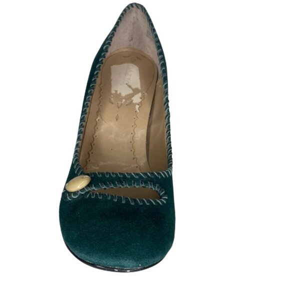 Pazzo Juniper Green Suede Outer Leather Upper Peep Accent 3 1/2' Heel Sz 7M - Picture 9 of 9